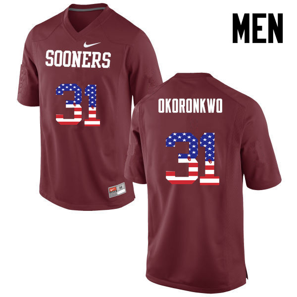 Men Oklahoma Sooners #31 Ogbonnia Okoronkwo College Football USA Flag Fashion Jerseys-Crimson - Click Image to Close